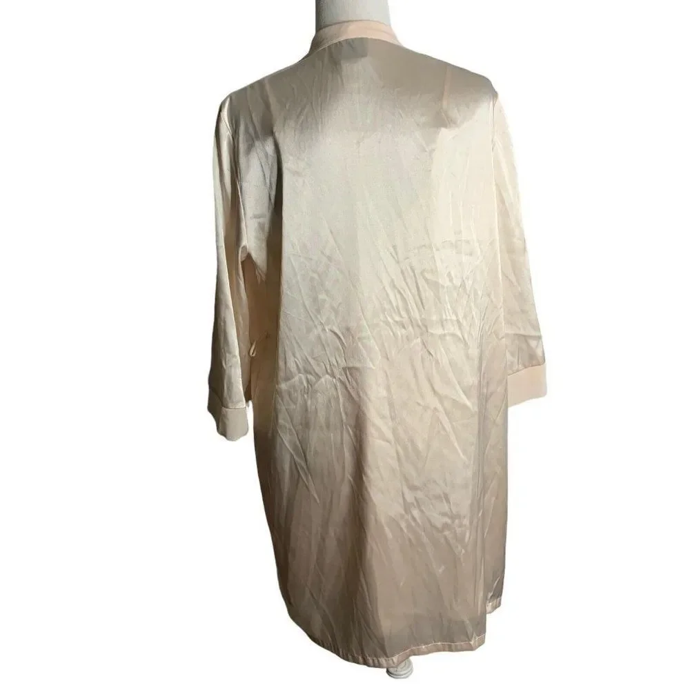 Vintage Beaded Satin Peignoir Set M Pink Half Robe Sweetheart Adjustable Straps